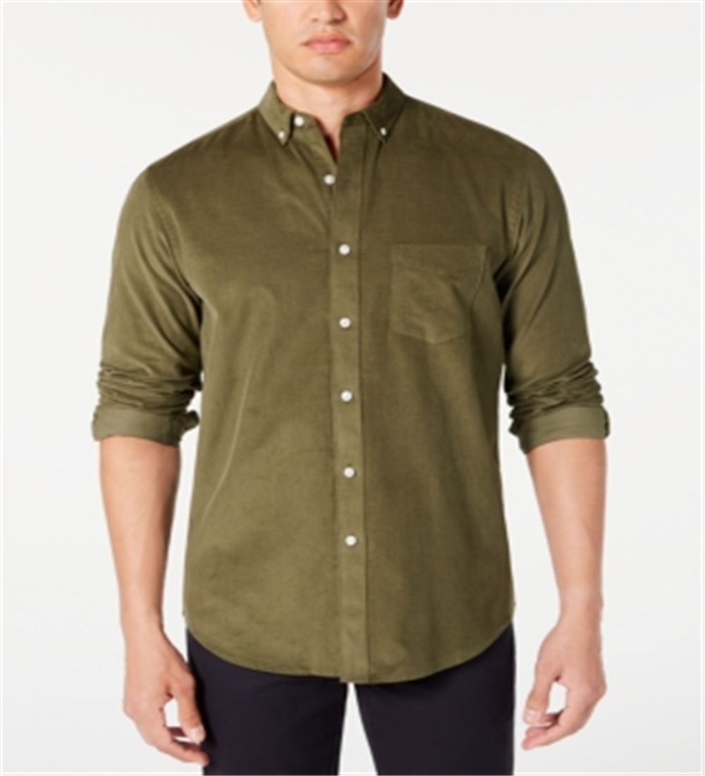 Camisa Masculina Club Room Veludo Cotelê Nova Verde Oliva Tamanho G