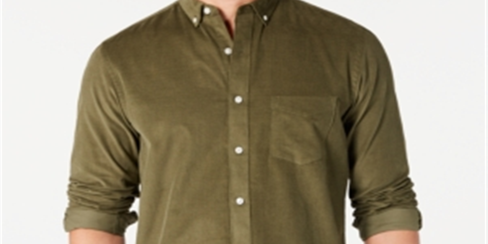 Camisa Masculina Club Room Veludo Cotelê Nova Verde Oliva Tamanho G