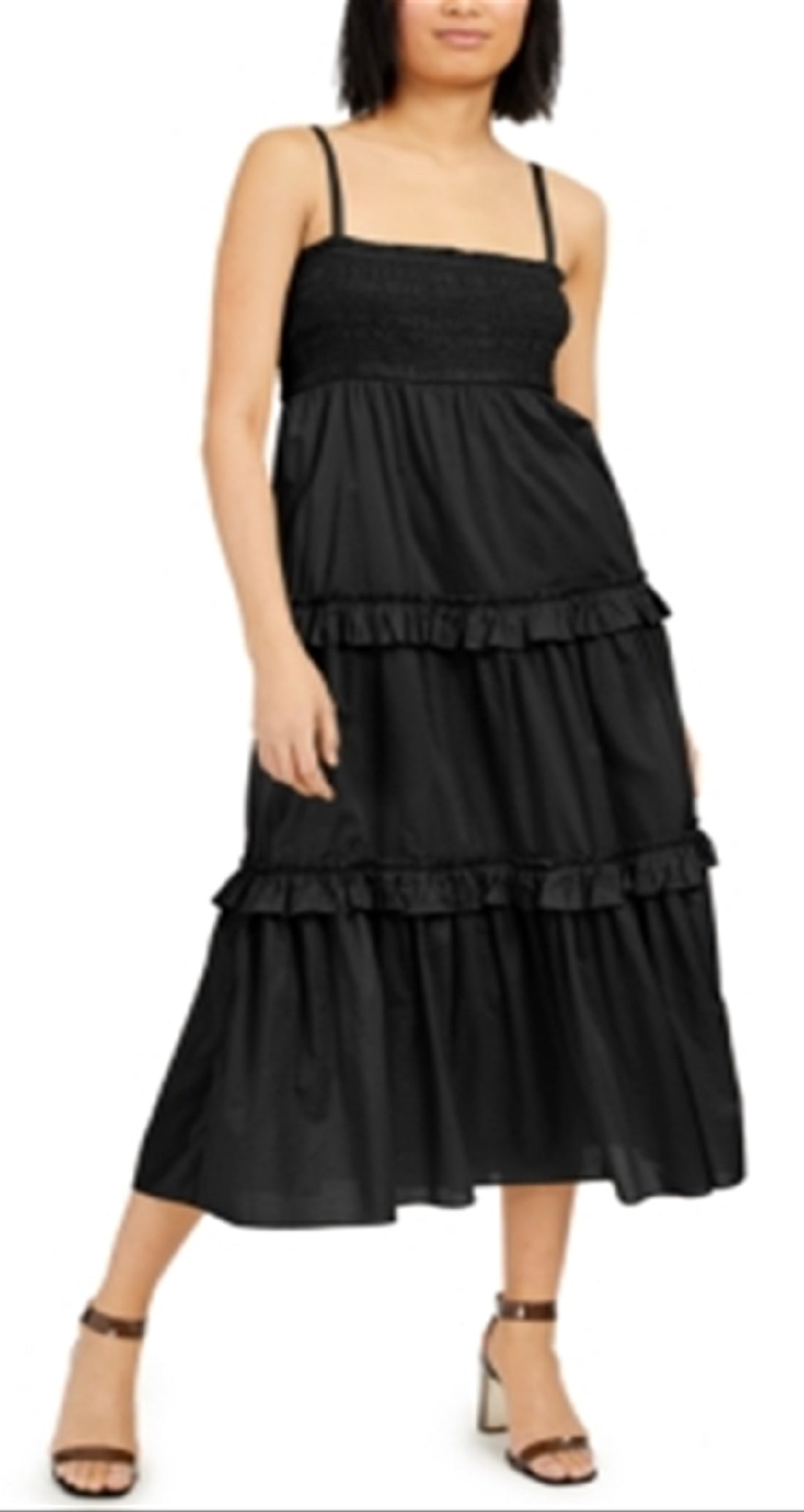 Vestido longo feminino com babados e camadas da INC International Concepts, preto, tamanho XXG