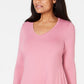 JM Collection Top feminino com decote em V e bainha em lenço, rosa, tamanho médio