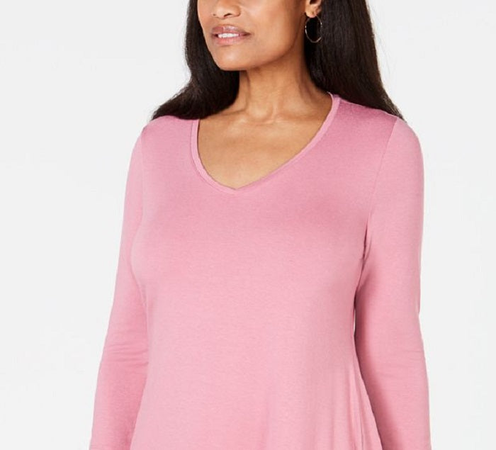 JM Collection Top feminino com decote em V e bainha em lenço, rosa, tamanho médio