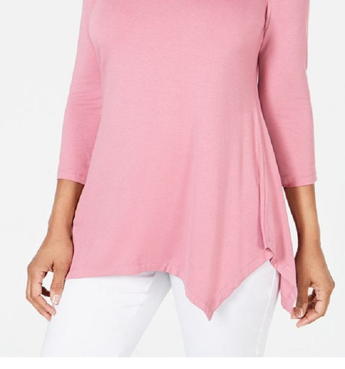 JM Collection Top feminino com decote em V e bainha em lenço, rosa, tamanho médio