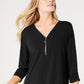 Top feminino com zíper e acabamento em zíper JM Collection, preto, tamanho pequeno