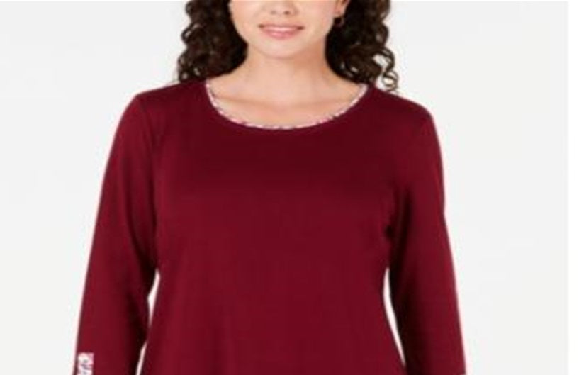 Blusa feminina Karen Scott com acabamento estampado, vermelha, tamanho pequeno