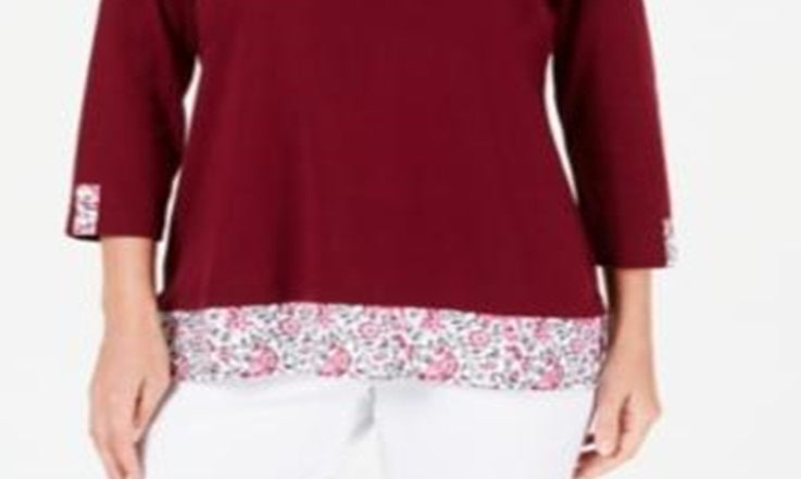 Blusa feminina Karen Scott com acabamento estampado, vermelha, tamanho pequeno