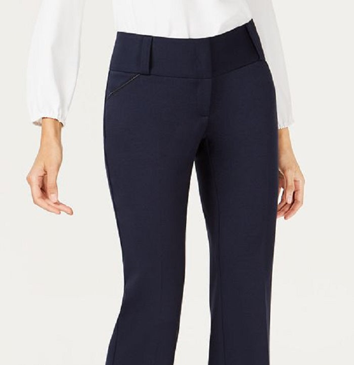 Calça feminina Alfani com acabamento em couro sintético e perna larga, azul, tamanho 16, pequena