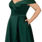 Vestido feminino Xscape de cetim com zíper e ombros de fora, comprimento total, corte formal, verde, tamanho 16W