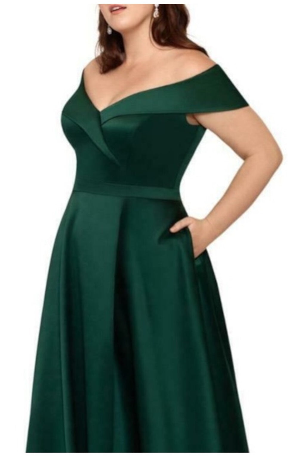 Vestido feminino Xscape de cetim com zíper e ombros de fora, comprimento total, corte formal, verde, tamanho 16W