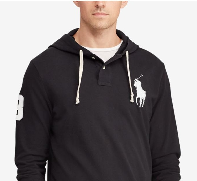 Moletom com capuz Ralph Lauren masculino de algodão, preto, tamanho pequeno
