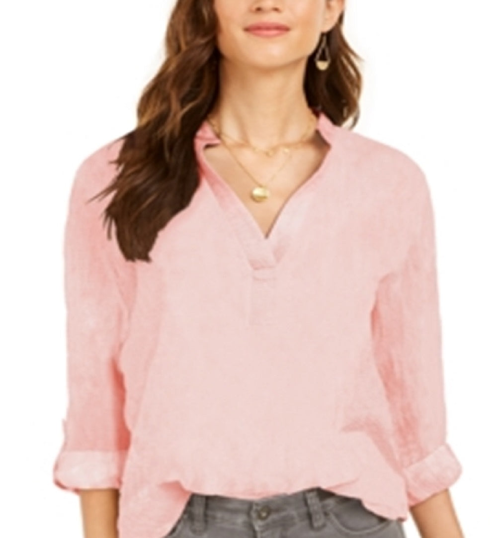 Blusa popover texturizada lisa feminina Style &amp; Co, rosa, tamanho grande