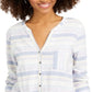 Camisa feminina de algodão listrada com amarração frontal, tamanho pequeno, branca, estilo &amp; co