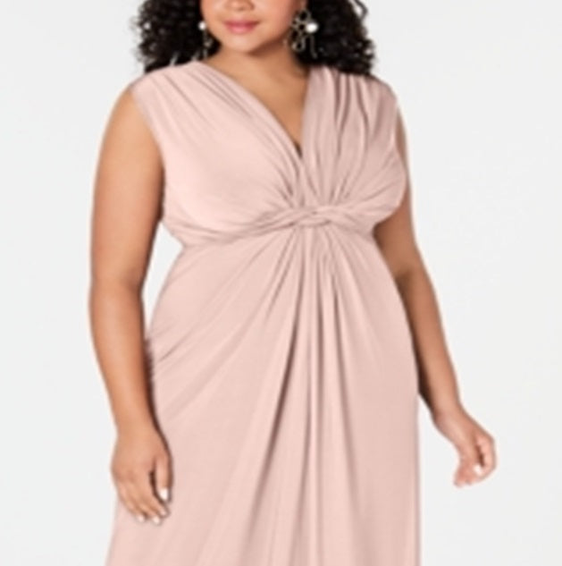 Vestido formal feminino Love Squared, sem mangas, decote em V, maxi fit, estilo flare, rosa, tamanho 1X