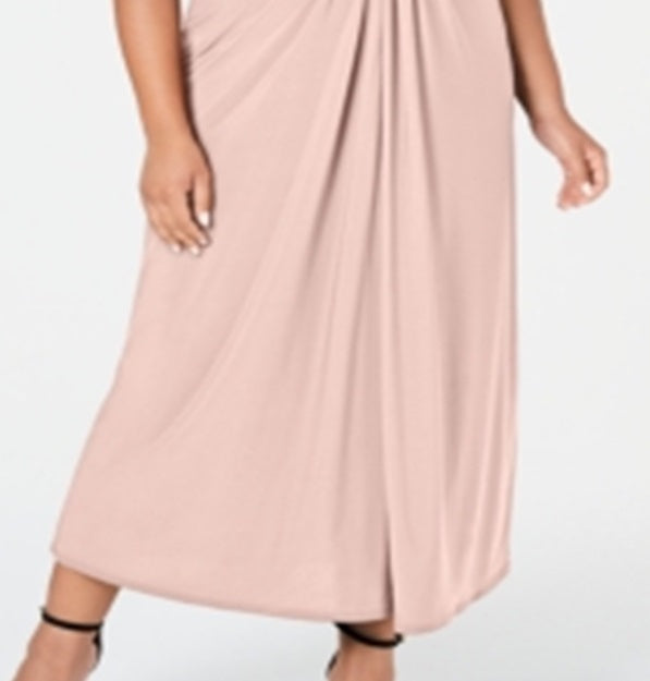 Vestido formal feminino Love Squared, sem mangas, decote em V, maxi fit, estilo flare, rosa, tamanho 1X