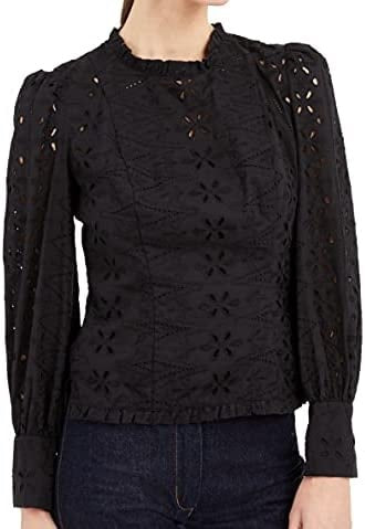 Blusa feminina de algodão com ilhós INC International Concepts, preta, tamanho G