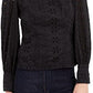 Blusa feminina de algodão com ilhós INC International Concepts, preta, tamanho G
