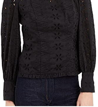 Blusa feminina de algodão com ilhós INC International Concepts, preta, tamanho G