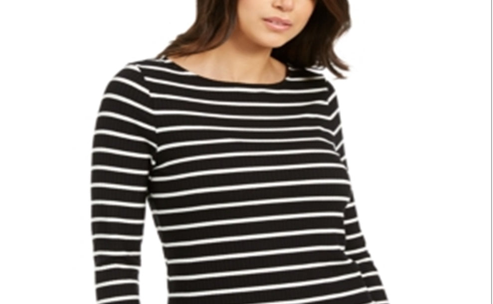 Top listrado feminino Charter Club, preto, tamanho pequeno P