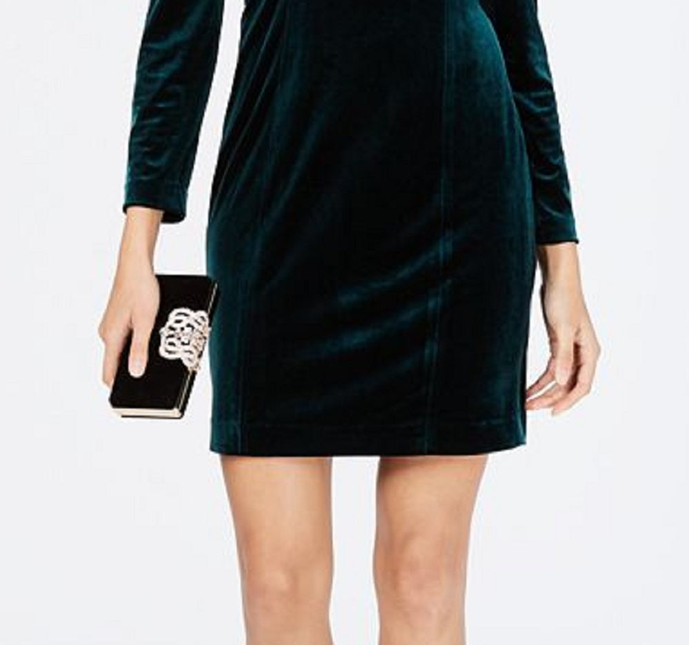 Vestido tubinho de veludo feminino Vince Camuto com mangas bufantes, verde, tamanho 12