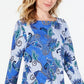 Blusa feminina Charter Club de algodão estampado com manga 3/4, azul, tamanho G