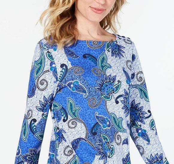 Blusa feminina Charter Club de algodão estampado com manga 3/4, azul, tamanho G