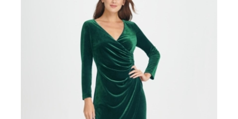 Vestido tubinho de veludo com franzido lateral DKNY feminino, verde, tamanho 10