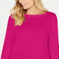 Karen Scott Blusa de malha feminina de algodão com decote canoa e manga 3/4, roxa, tamanho GG