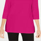 Karen Scott Blusa de malha feminina de algodão com decote canoa e manga 3/4, roxa, tamanho GG