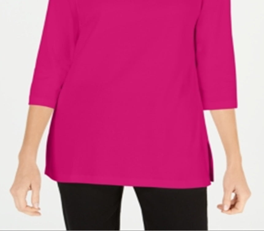 Karen Scott Blusa de malha feminina de algodão com decote canoa e manga 3/4, roxa, tamanho GG