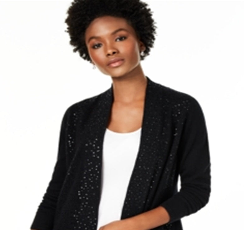 Suéter feminino Charter Club com acabamento em lantejoulas e caxemira, preto, tamanho pequeno P