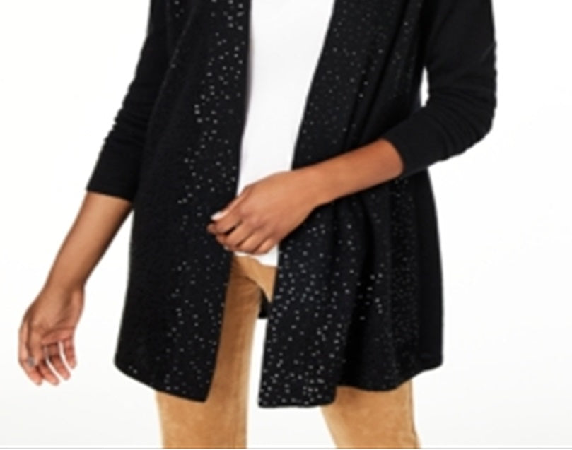 Suéter feminino Charter Club com acabamento em lantejoulas e caxemira, preto, tamanho pequeno P