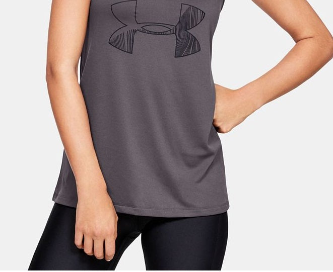 Camiseta regata feminina Under Armour Tech Graphic cinza, tamanho médio