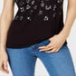 Camiseta feminina de manga curta com estampa animal da INC, preta, tamanho XS