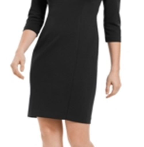 Vestido Calvin Klein Feminino Manga 3/4 com Zíper, Decote Redondo Acima do Joelho, Preto, Tamanho 2