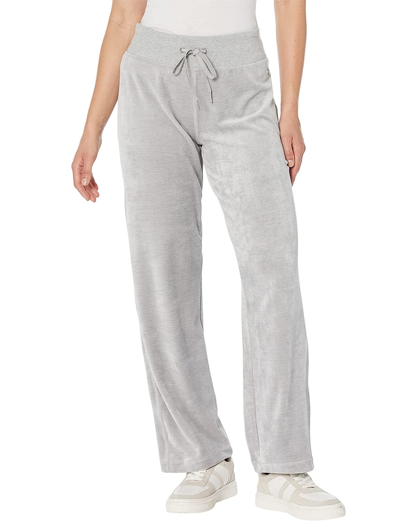 Calça feminina Calvin Klein de veludo com perna larga, cinza, tamanho GG