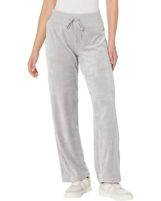 Calça feminina Calvin Klein de veludo com perna larga, cinza, tamanho GG