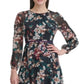 Vestido feminino Tommy Hilfiger de manga comprida com estampa floral em chiffon, preto, tamanho 8P
