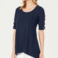 Túnica feminina JM Collection com manga trançada, azul, tamanho pequeno P