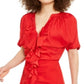 INC Vestido curto de festa feminino com babados e manga dolman, decote em V, vermelho, tamanho 2XL