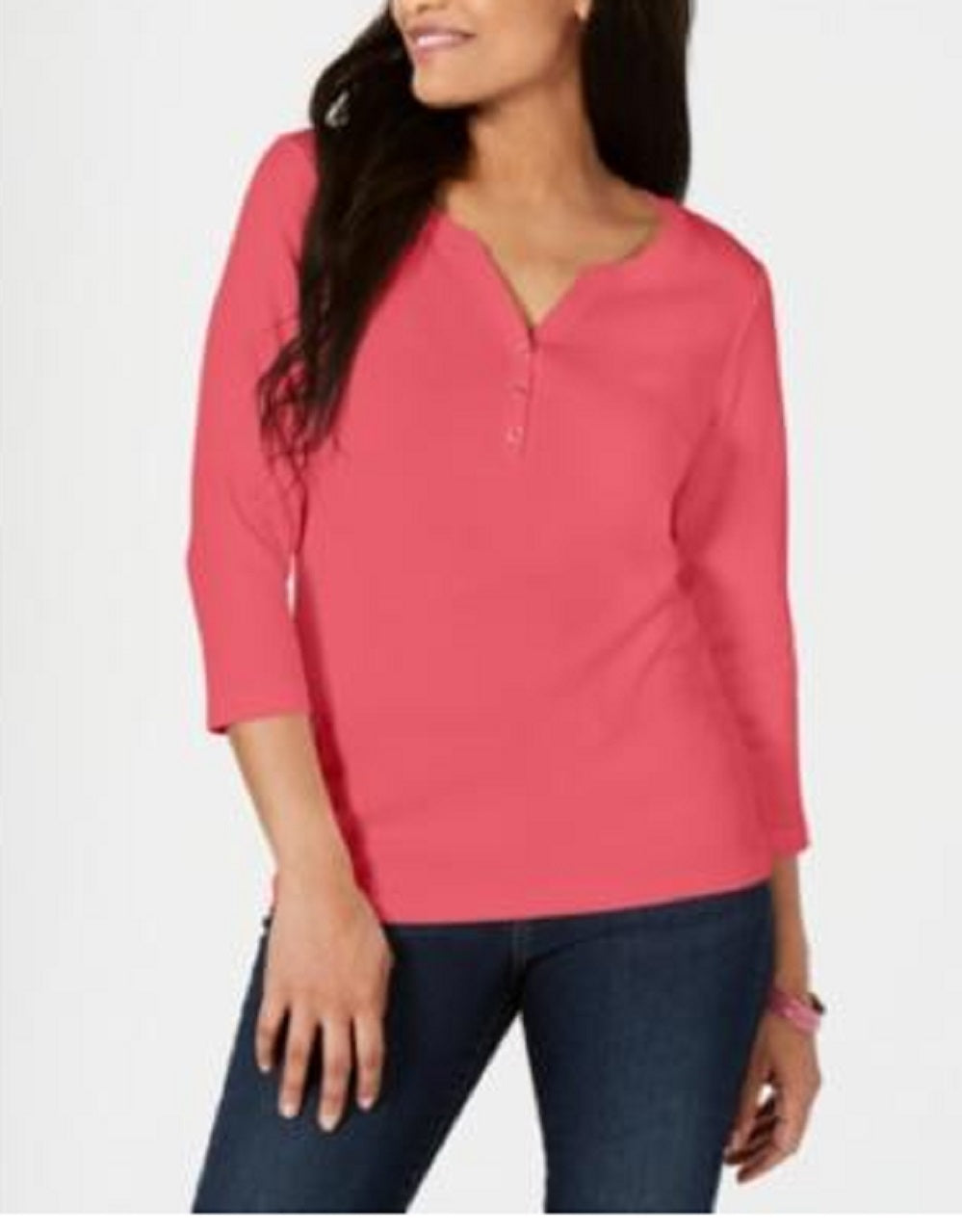Karen Scott Top Henley de Algodão Feminino Laranja Tamanho X-S