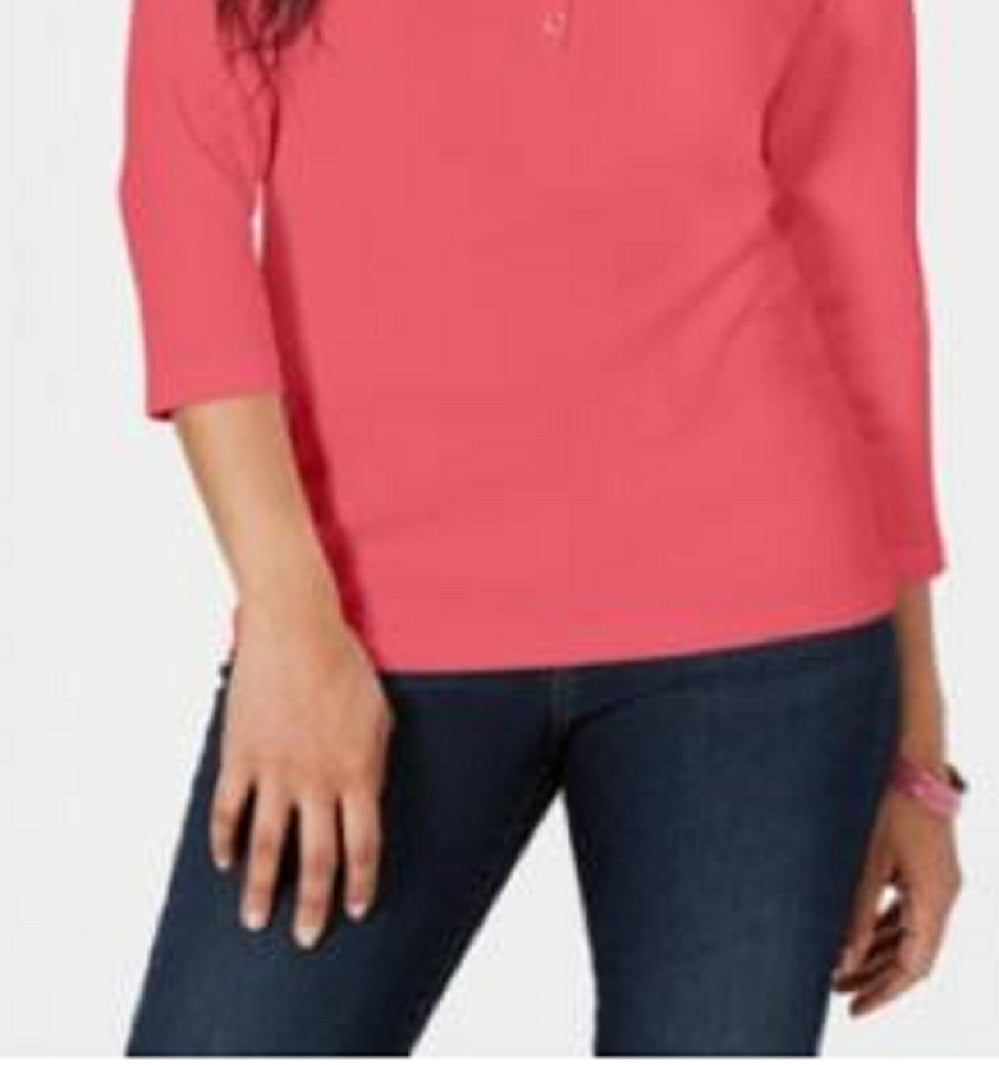 Karen Scott Top Henley de Algodão Feminino Laranja Tamanho X-S