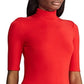Ralph Lauren Feminino Willa Jersey Manga Cotovelo Gola Alta Blusa Vermelha Tamanho Médio