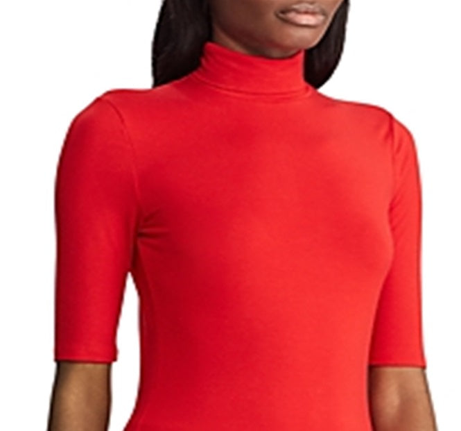 Ralph Lauren Feminino Willa Jersey Manga Cotovelo Gola Alta Blusa Vermelha Tamanho Médio