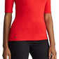 Ralph Lauren Feminino Willa Jersey Manga Cotovelo Gola Alta Blusa Vermelha Tamanho Médio