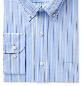 Camisa social masculina Club Room Classic/Regular Fit com listras duplas, azul, tamanho 32-33
