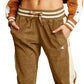 Calça jogger feminina Champion com logo de veludo cotelê marrom, tamanho pequeno