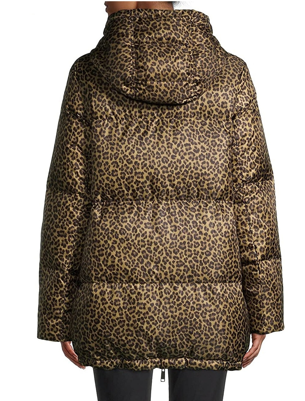 Casaco acolchoado com capuz e estampa de leopardo Michael Kors feminino, marrom, tamanho M