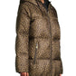 Casaco acolchoado com capuz e estampa de leopardo Michael Kors feminino, marrom, tamanho M