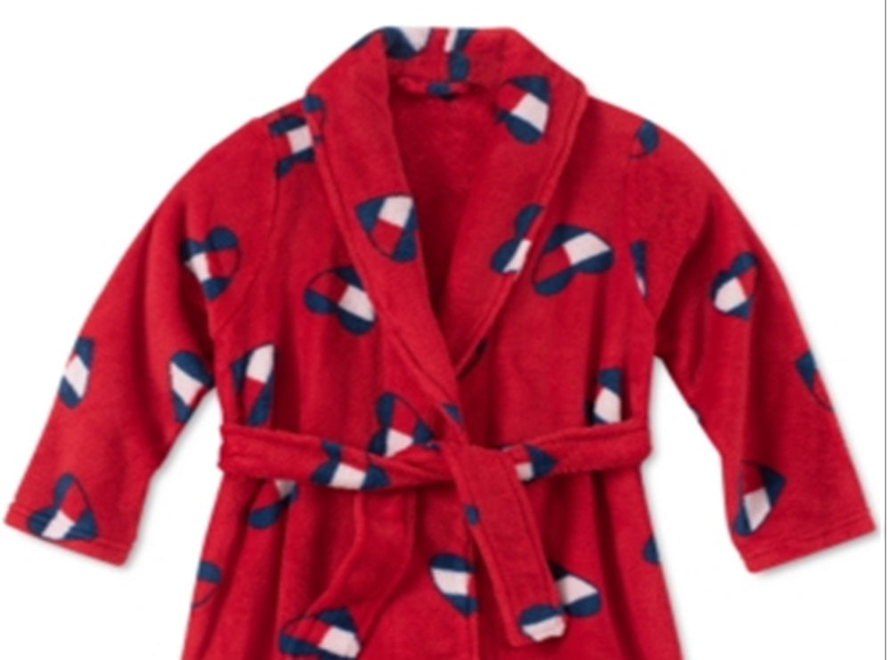 Tommy Hilfiger Toddler Little &amp; Big Girl's Heart Flag Print Plush Robe Vermelho Tamanho 2T-3T