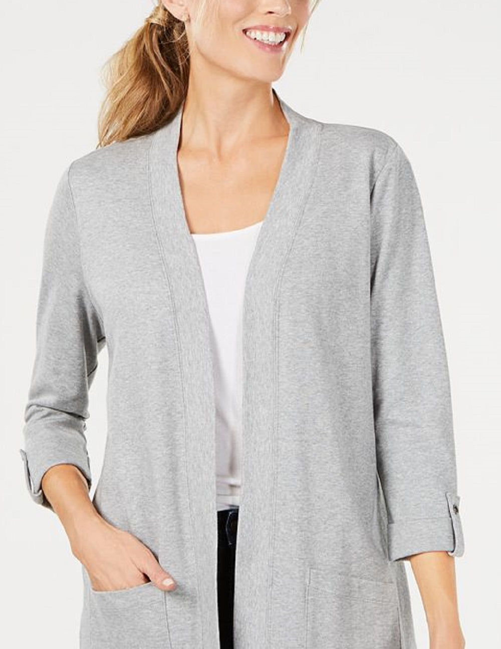 Karen Scott Cardigan feminino manga 3/4 aconchegante cinza tamanho pequeno