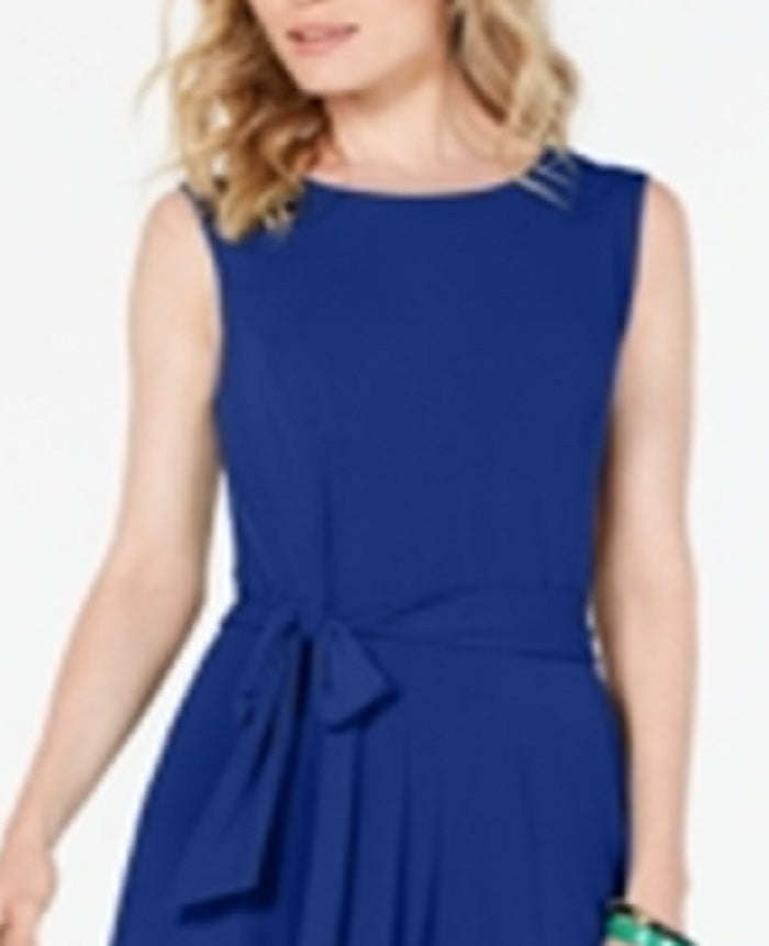 Vestido feminino Charter Club com amarração na cintura e midi, azul, tamanho grande